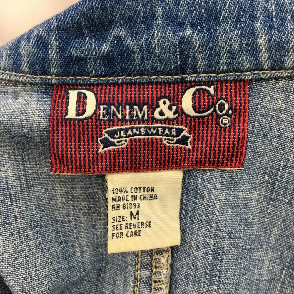 Vintage Denim Co Men's Y2K Medium M Short Sleeve Full‎ Zip Denim Shirt Blue
